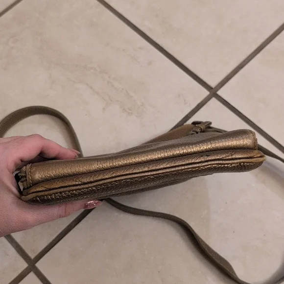 Brighton Crossbody Bag Purse Mila's Heart Antique Metallic Gold Pebble Leather - Picture 13 of 15